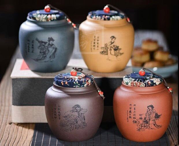 《四大美女茶葉罐》宜興紫砂壺手工紫泥，段泥，紅清水泥，天青泥茶壺具